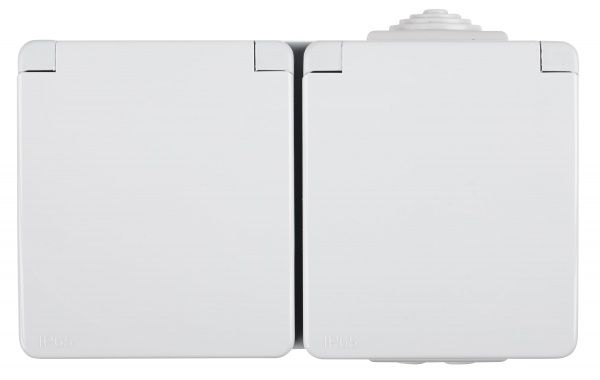 Розетка вологозахищена подвійна із заземленням Efapel Waterproof без шторок з кришкою білий 48862 CBR