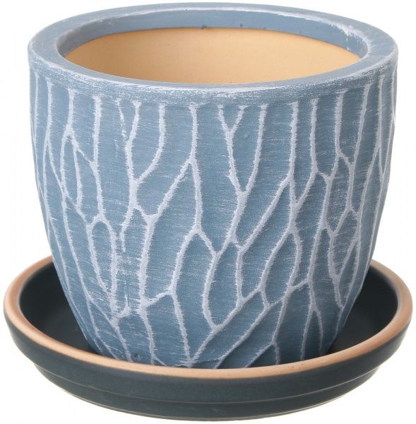Горщик Viet Thanh Ceramic з блюдцем грань 16х14 см VT.11559-3 круглий синій 
