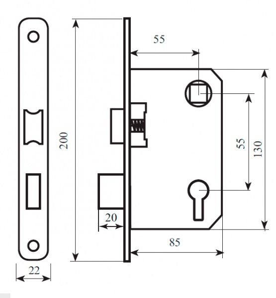 Замок врезной с ручками  BR-55 PZ 55 мм античная латунь/