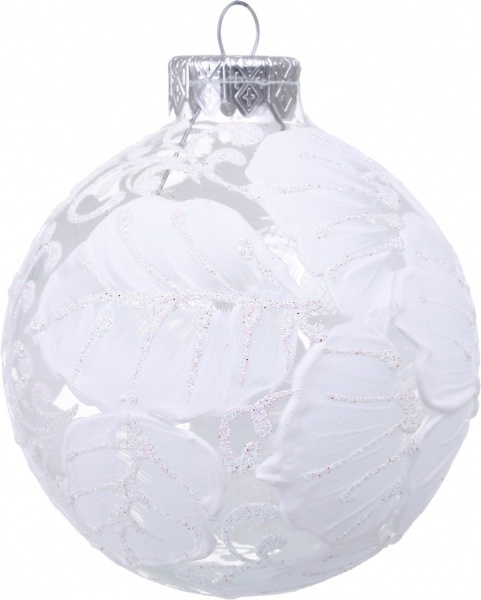 Куля новорічна крижані квіти ручної роботи скляна d 80 мм прозорий