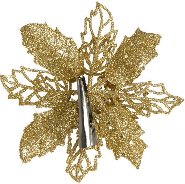 Набір новорічного декору Пуансетія 3 шт. 10 см золотисті