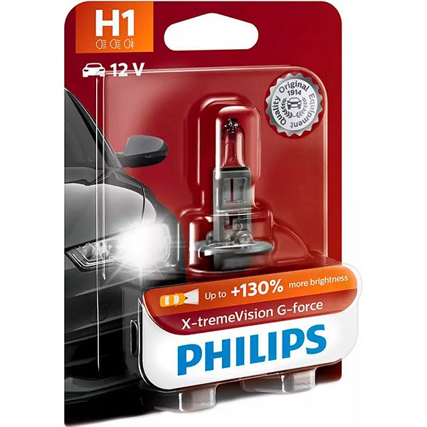Лампа галогенная Philips X-tremeVision G-force (12258PRB1) H1 P14.5s 12 В 55 Вт 1 шт 3500
