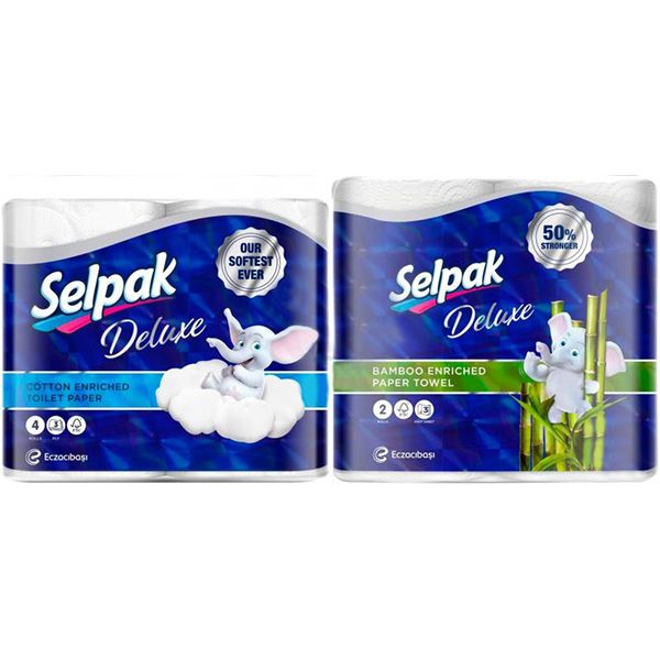 Набір папір туалетний SELPAK Deluxe 3 шар. 4 шт. + рушник паперовий SELPAK Deluxe 3 шар. 2 шт.