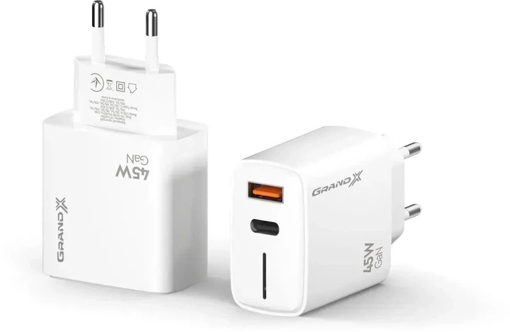 Зарядное устройство Grand-X GaN 45W CH-460W Type-C + USB-A White (CH-460W)