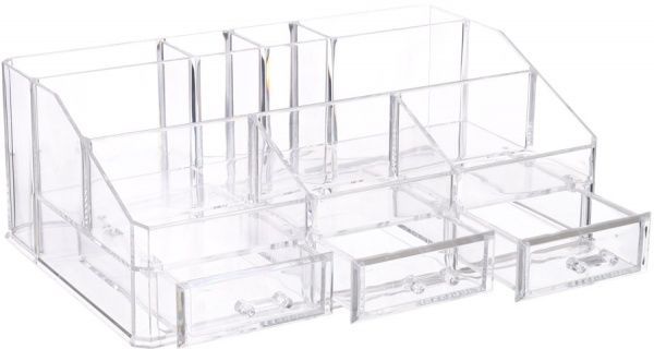 Органайзер настільний з 3 шуxлядами 33x22.5x12 см прозорий Qiaofeng SF-1613