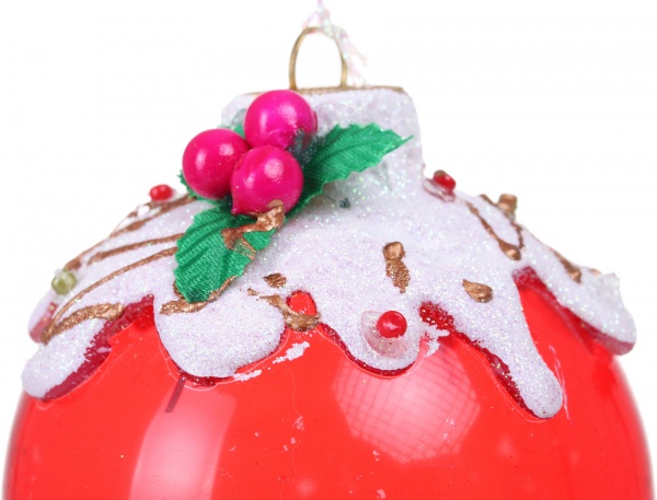 Шар новогодний с лепными элементами d 80 мм красный