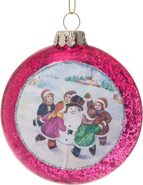 Елочная игрушка Медальон красный Дети 8 см 