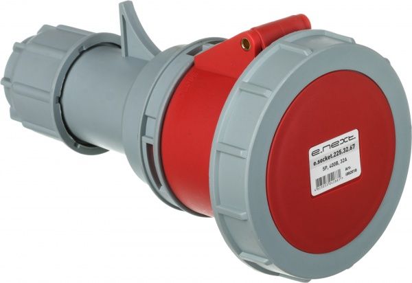 Розетка силовая переносная с заземлением E.NEXT e.socket.225.32.67, 5п., 400В, 32А, IP 67 серый с красным i082018