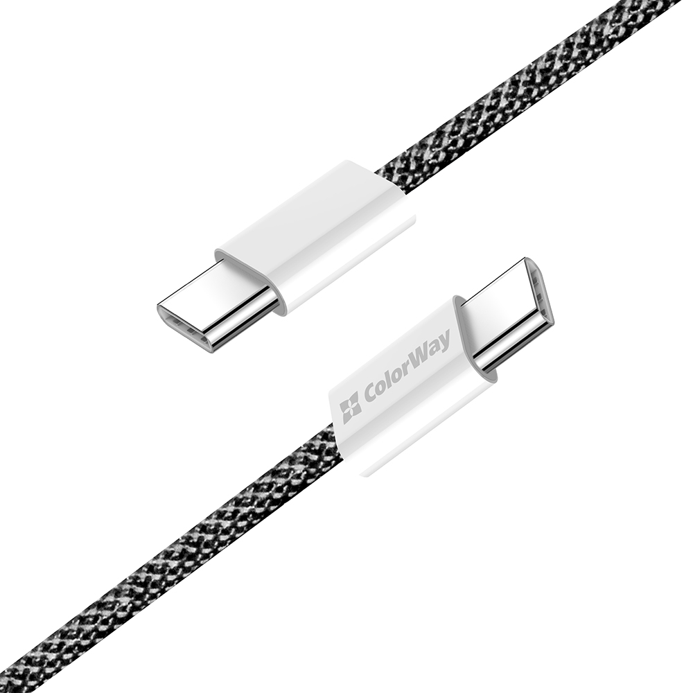 Кабель ColorWay Type-C - Type-C (braided cotton) (PD Fast Charging 60W) 3.0А 2 м black (CW-CBPDCC068-BK)