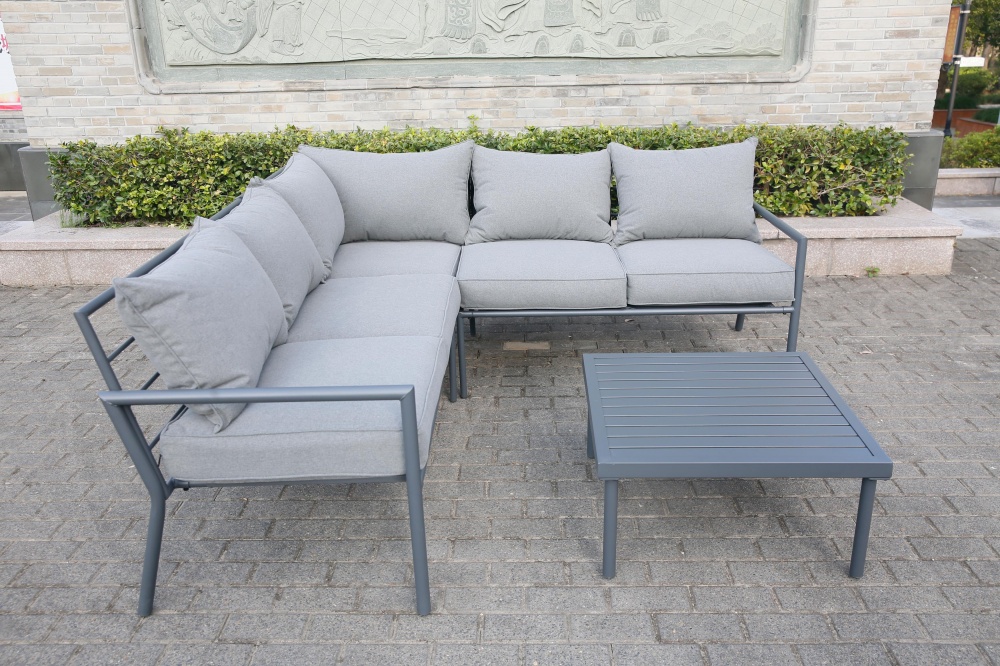 Комплект металлической мебели Чикаго (угловой диван + столик 68х68х34 см) серый