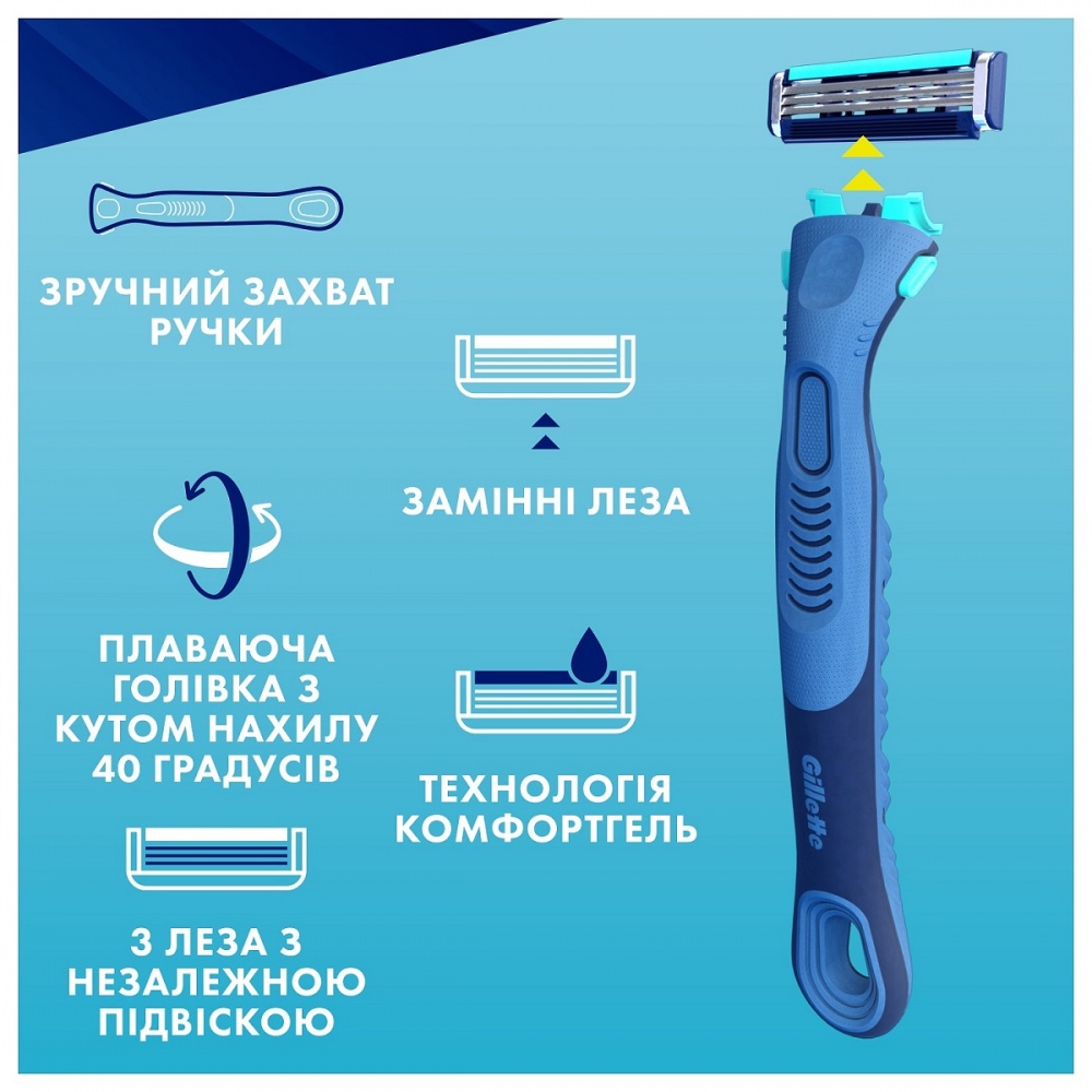 Станок для бритья GILLETTE Sensor 3+ с 4 сменными картриджами