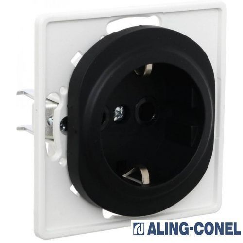 Розетка с заземлением Aling-Conel Eon без шторок без крышки черный глянец E630.E