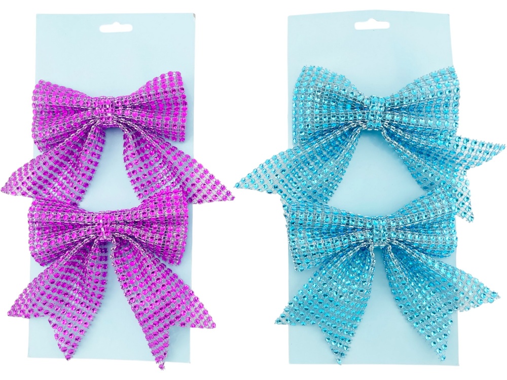 Декорація новорічна бант зі стразами в наборі 2 шт 13 x 18 см в асортименті