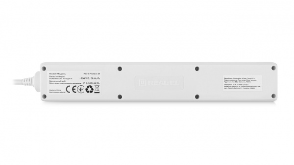 Фильтр-удлинитель Real-el RS-6 Protect M с заземлением 6 гн. белый 1,8 м