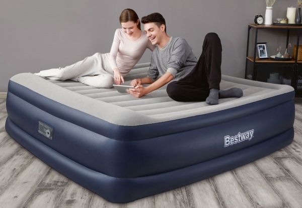 Матрас надувной Bestway King со встроенным электронасосом 203х193 см синий с серым