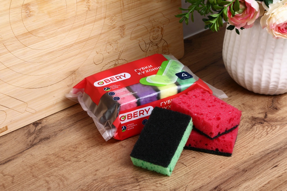 Губка для посуды OBERY крупно пористая 4 шт.