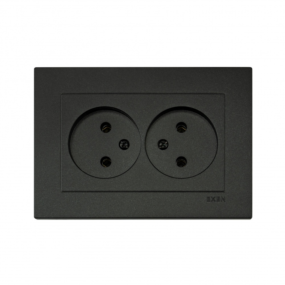 Розетка подвійна побутова без заземлення EXEN Karell IP20 чорний 200-141403-244