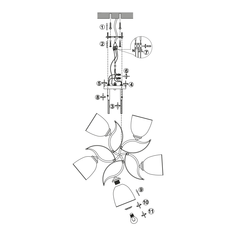 Люстра Miorro Quadro метал/скло 5x40 Вт E27 білий/золото 51-311-024