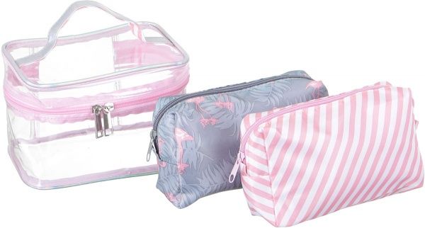 Набір косметичок Фламінго 3 шт. B135-2 сірий із рожевим 