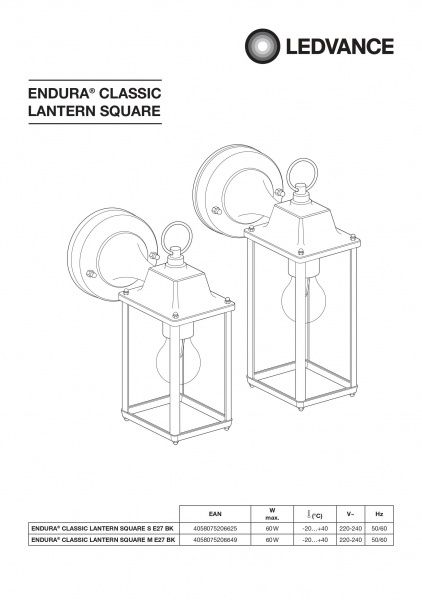 Светильник уличный настенный Ledvance Down E27 IP23 черный Endura square-S 