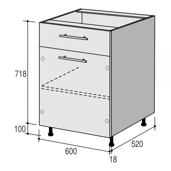 Тумба нижня Руна МНЯД (1) 600x818x520 мм сірий попіл/білий ROKO