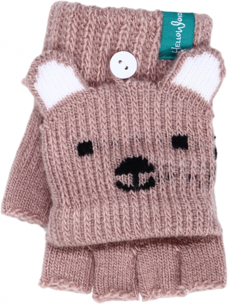 Рукавицы HW для девочек без пальчиков с откидной перчаткой ушки р.14 /розовый