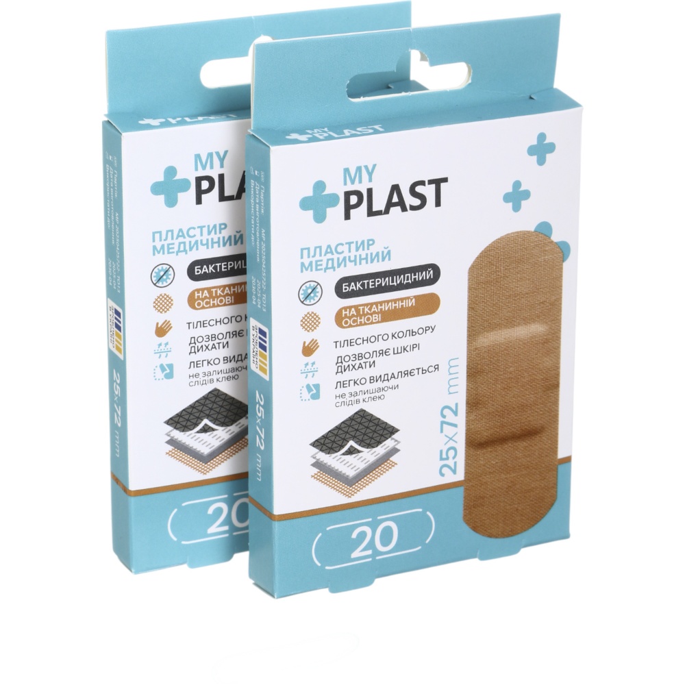 Пластир медичний My Plast бактерицидний з хлоргексидином 25 мм х 72 мм стерильні 20 шт.