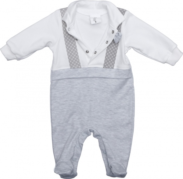Комбінезон дитячий для хлопчика Bambinelli із метеликом р.68 білий із сірим 