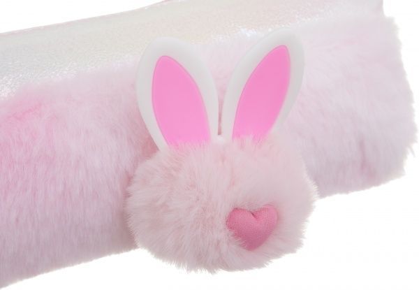 Пенал школьный с искусственным мехом Зайка белый