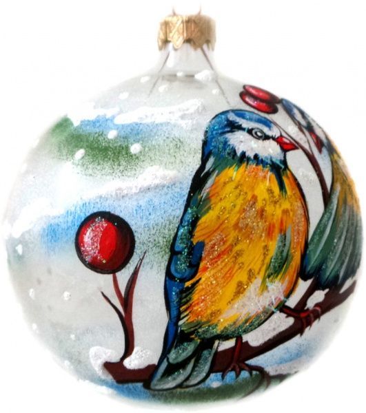 Шар стеклянный Птички 1 d80 К-320-80 белый/разноцветный