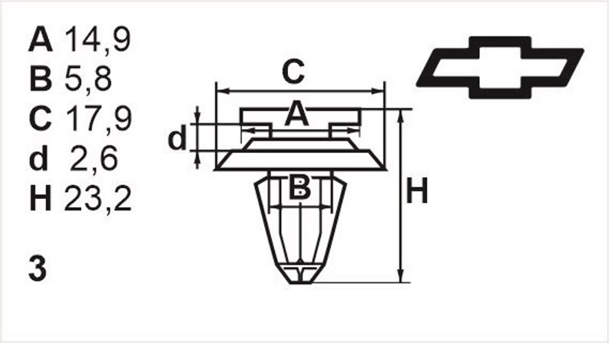 Клипса нажимная внутренняя (обшивка, обшивка дверей) Romix (B18862)