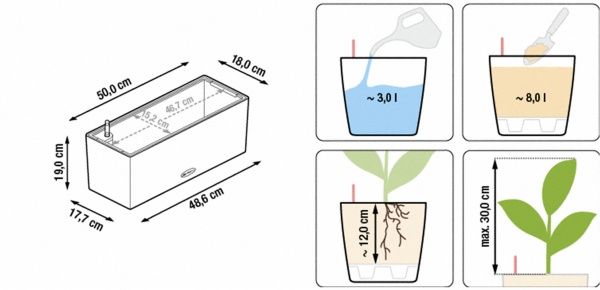 Ящик балконный Lechuza Balconera Cottage 50 15600 прямоугольный 18,1л белый 
