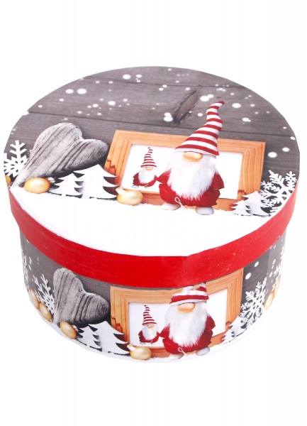 Коробка подарочная круглая с сантой 20,5х11см 2703