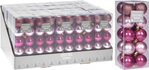 Набор елочных шаров пластиковых розовых d40 мм 20 шт./уп. 