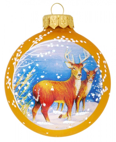 Набор елочных шаров с художественным рисунком 80 мм бело-серебряный/золотой 80Dхд/2