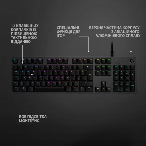 Клавиатура Logitech G512 Carbon Lightsync RGB Mechanical with GX Brown switch (L920-009352) black 