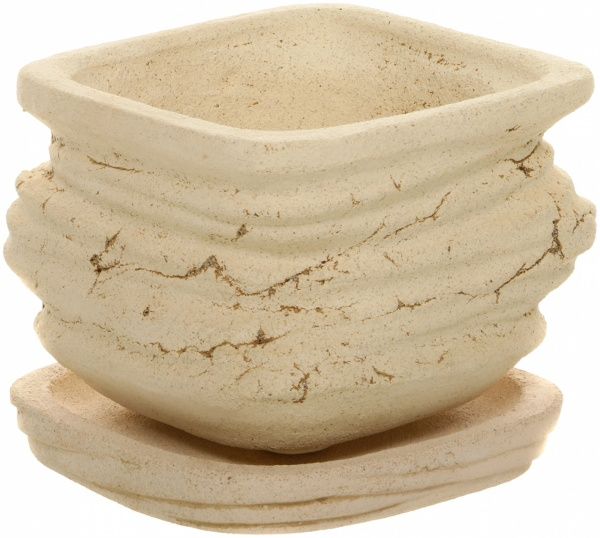 Горшок шамотный Волна средний 167 квадратный 4,5л кремовый 