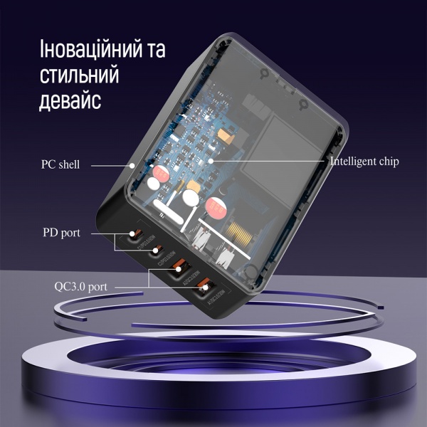 Зарядное устройство ColorWay Power Delivery (2USB-A + 2USB TYPE-C) (65W) CW-CHS040PD-BK