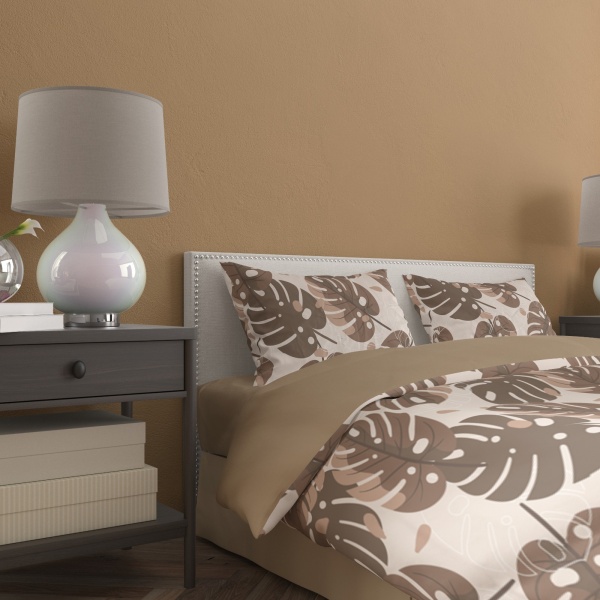 Комплект постельного белья Монстера евро бежевый с коричневым Rigel 