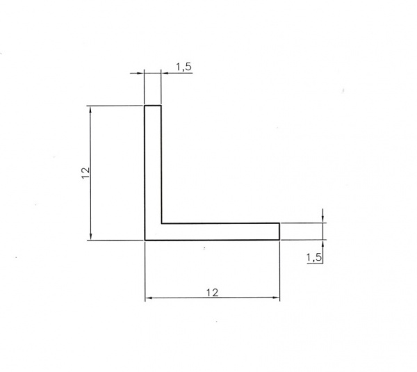 Кутник алюмінієвий Braz Line 12x12x1,5 мм 1000 мм анодований