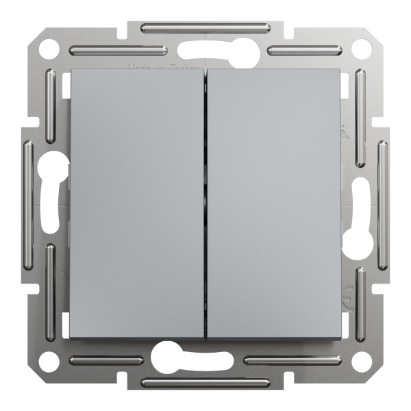 Выключатель кнопочный двухклавишный Schneider Electric Asfora без подсветки алюминий EPH0600162