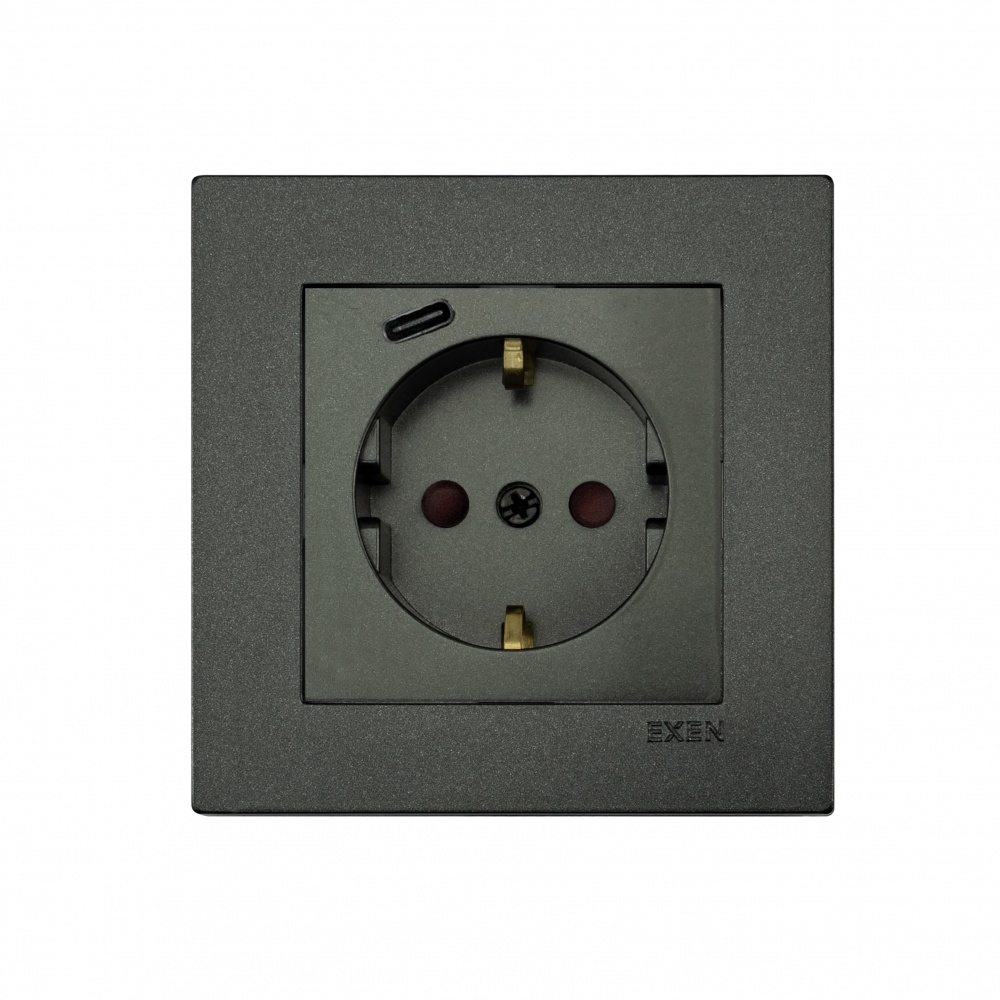 Механізм розетки побутова із заземленням EXEN Karell IP20 антрацит 290-001303-274