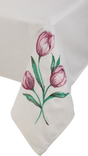 Скатерть «Тюльпаны розовые» 1084-18/00 140x220 см льняной Эдельвика 