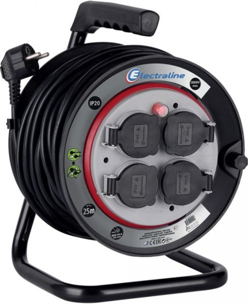 Удлинитель на катушке Electraline с заземлением 4 гн. черный 25 м 49125 