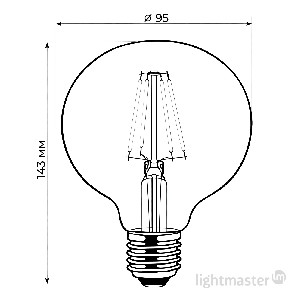 Лампа светодиодная LightMaster LB-655 Filament Deco G95 6 Вт E27 2700 К 230 В желтая 81050