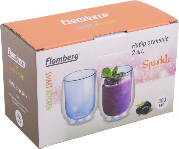Набор стаканов для латте Sparkle Blue 300 мл 300 мл 2 шт. Flamberg Smart Kitchen 