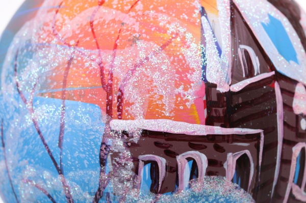 Шар новогодний зимние краски ручной работы стеклянный d 100 мм черный