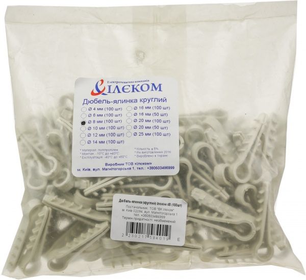 Дюбель Ілєком d8 100 шт./уп. білий 
