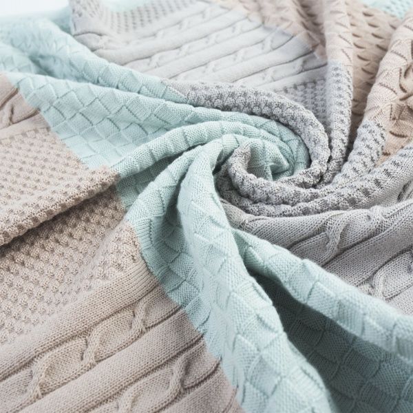 Плед IDEIA в'язаний Малятко печворк + шапочка 70х90 см бежево-зелений 8000029910 