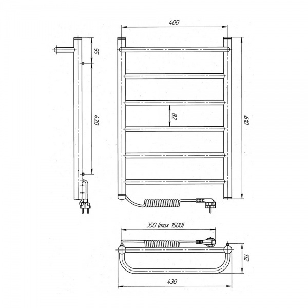 Рушникосушарка електрична Laris Прайм ЧФ(Ч) 6 400х600 Е Л